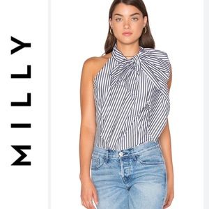 Milly Bow Stripe Blouse in Black 0